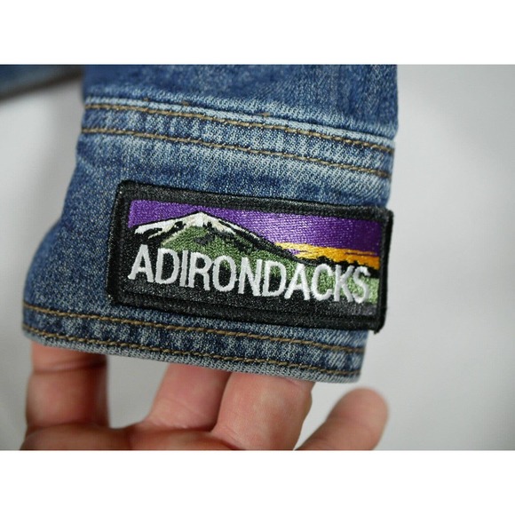 Eddie Bauer Denim Jean Jacket Patches Women XL Biker Bike Week Bands Beer - Picture 12 of 16